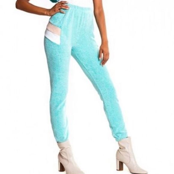 NWT Wildfox Knox Fuzzy Sweatpants in Trance Teal - Picture 2 of 4